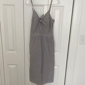 Striped Spaghetti Strap Midi Dress - Black/White